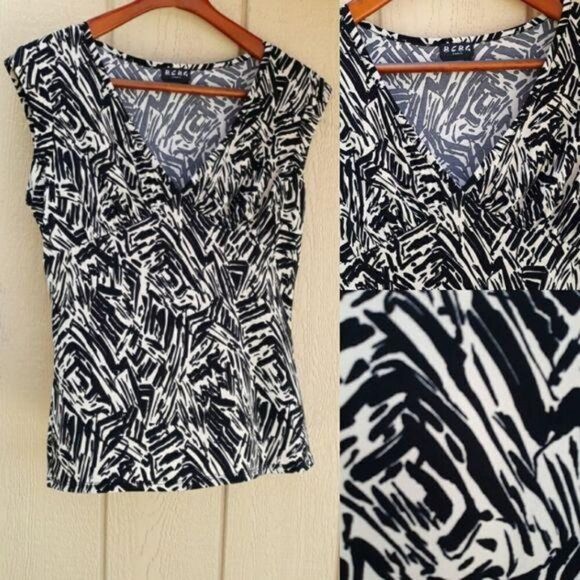 Vintage BCBG Paris Top Stretch Plunging V Sleeveless Abstract Geometric Y2K Sz L - Picture 4 of 8